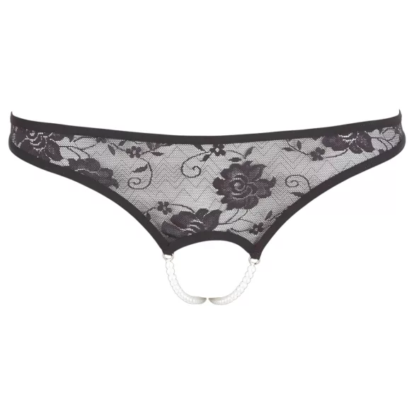 Cottelli - Čipkasti tanga sa biserima, otvoren dizajn (crni) - XL