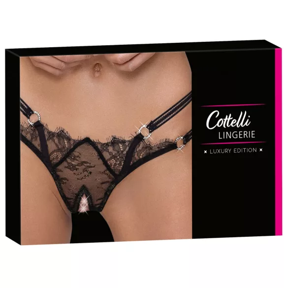 Cottelli - luksuzni crni tanga sa otvorima i prstenovima - M/L