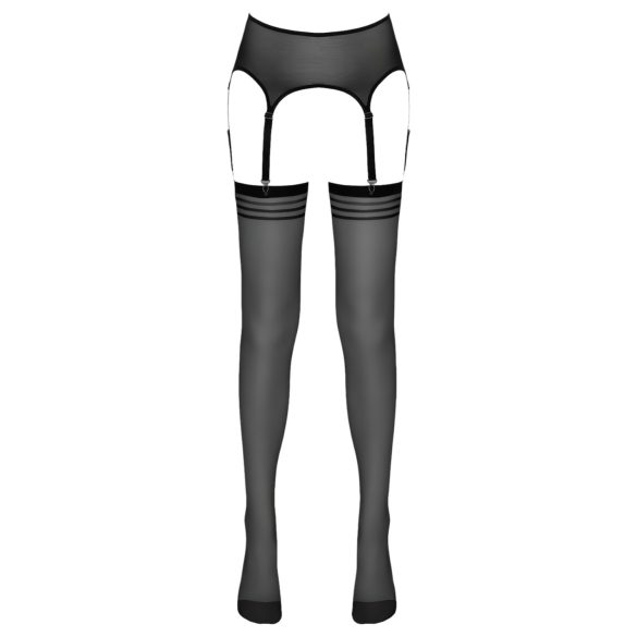 NO:XQSE - crne prugaste čarape sa halterima - L/XL