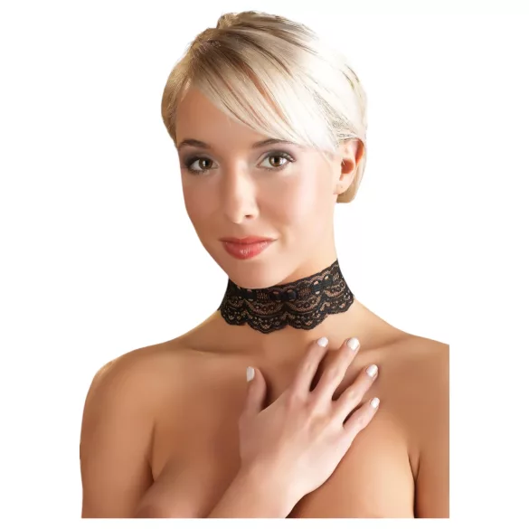 Cottelli - čoker od veštačke kože sa čipkom, BDSM dodatak za kostim