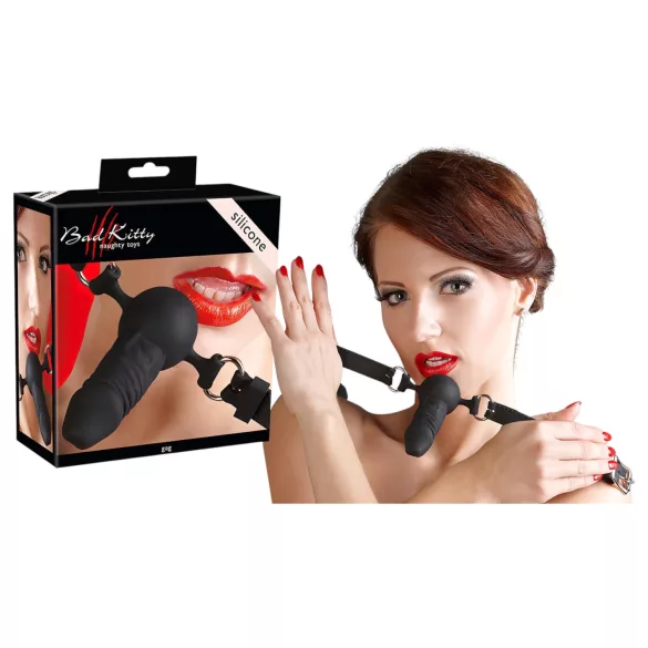 Bad Kitty - Silikonski gag sa malim dildom (crni)