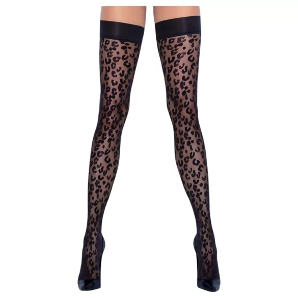 Cottelli čarape - crne sa leopard printom - 4