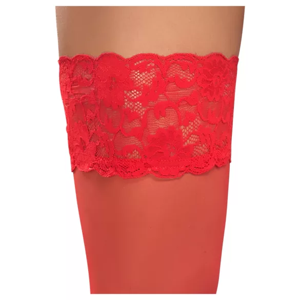 Cottelli - čipkaste, cvetne čarape do butina (crvene) - 5/XL
