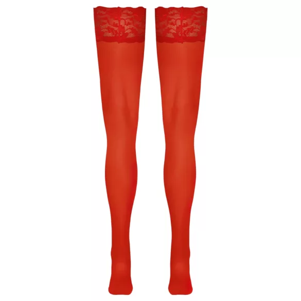 Cottelli - čipkaste, cvetne čarape do butina (crvene) - 5/XL