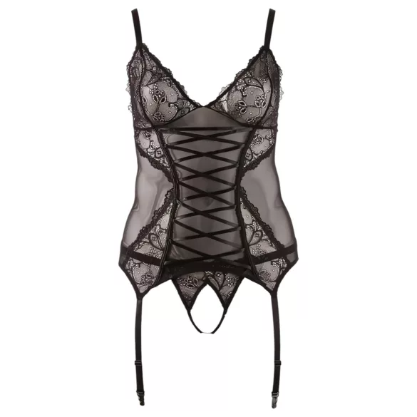 Cottelli - Čipkasta ženska bluza sa trakama (crna) - XXXXL