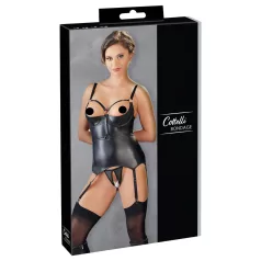   Cottelli Bondage - sjajni push-up top sa lisicama (crni) - XL