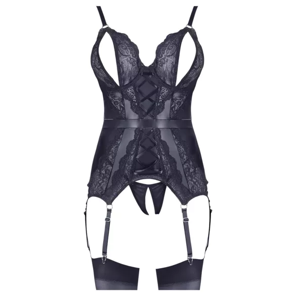 Cottelli - Čipkasti otvoreni top i tanga (crna) - XL