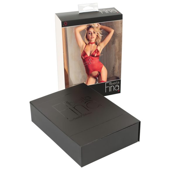 Abierta Fina - svetlucava lančana majica i tanga (crvena) - XL