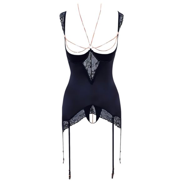 Abierta Fina - sjajni lančani top i tanga (crna) - 85B/L