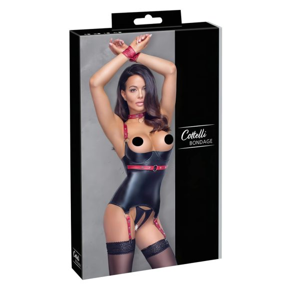 Cottelli Bondage - Sjajni top sa okovratnikom za podizanje grudi (crni)