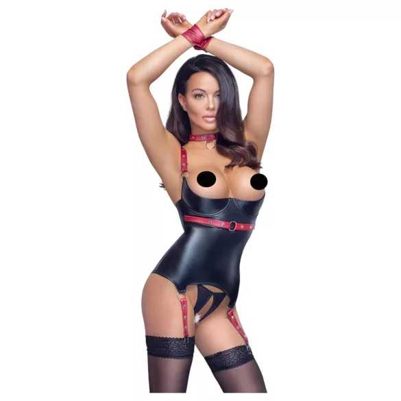 Cottelli Bondage - Sjajni top sa okovratnikom za podizanje grudi (crni)