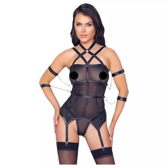 Cottelli Bondage - gornji deo s trakama, lisice i tanga (crna)