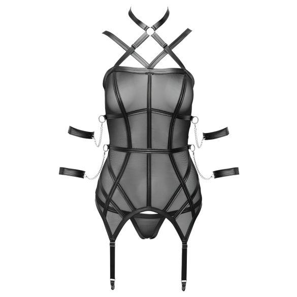 Cottelli Bondage - gornji deo s trakama, lisice i tanga (crna)