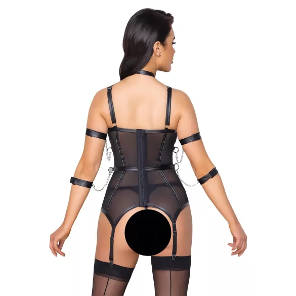 Cottelli Bondage - gornji deo s trakama, lisice i tanga (crna) - M