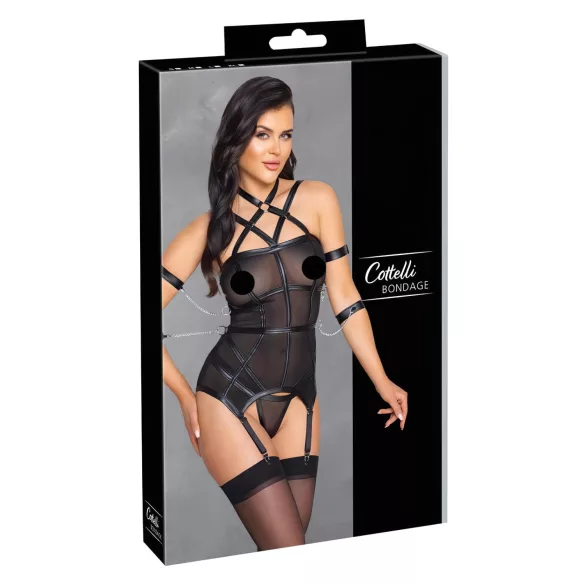 Cottelli Bondage - gornji deo s trakama, lisice i tanga (crna) - L