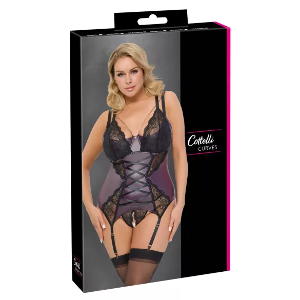 Cottelli Curves - čipkasti korzetni donji veš set (ljubičasta) - 90D/XL