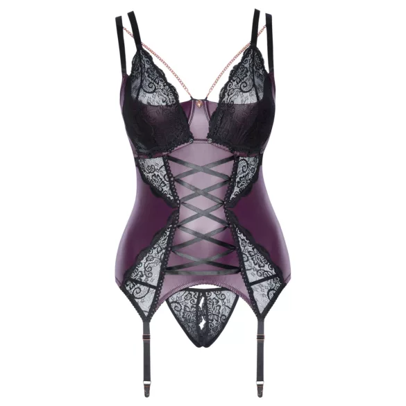 Cottelli Curves - čipkasti korzetni donji veš set (ljubičasta) - 90D/XL
