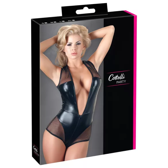 Cottelli - sjajni mrežasti body (crni)