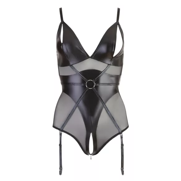 Cottelli Bondage - sjajni bodi s lisicom (crni) - XL