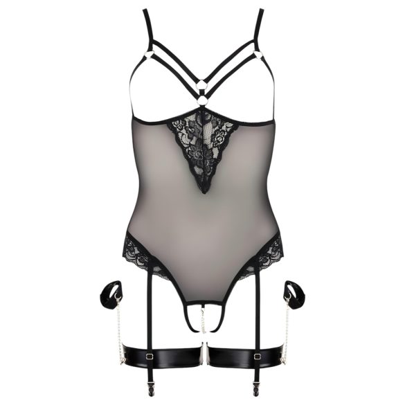 Cottelli Bondage - telo s prstenima i lisicama za ruke (crna)