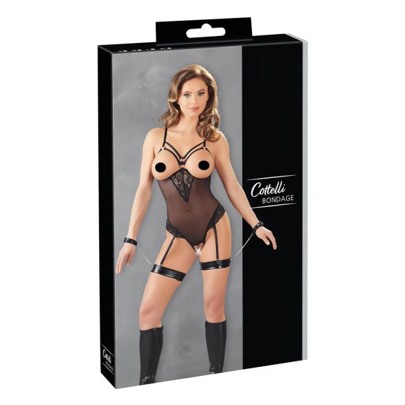 Cottelli Bondage - telo s prstenima i lisicama za ruke (crna) - XL