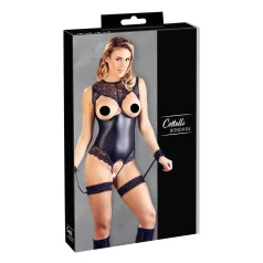   Cottelli Bondage - sjajni otvoreni bodi sa lisicama (crna) - L