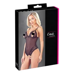 Cottelli - čipkasti body sa biserima i otvorima (crna) - M