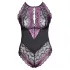 Cottelli Plus Size - cvetni bodi (crno-ljubičasti) - 2XL