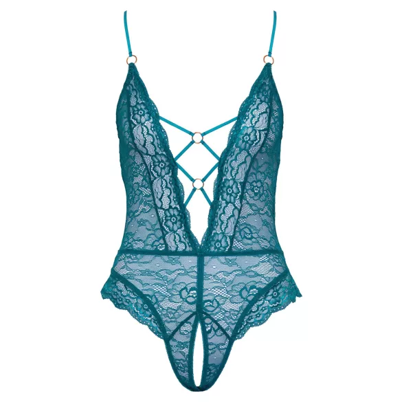 Cottelli - čipkasti body sa pertlama, otvoren (zeleni) - XL