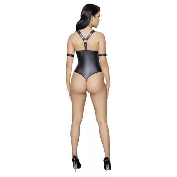 Cottelli Bondage - sjajni, otvoreni bodi sa prstenom (crni) - M