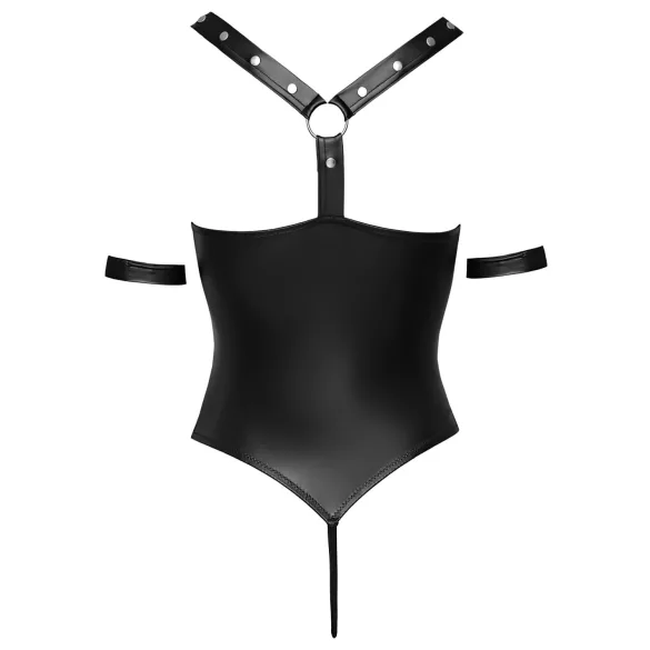 Cottelli Bondage - sjajni, otvoreni bodi sa prstenom (crni) - M