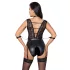 Cottelli Bondage - crni čipkasti body sa okovratnikom - M