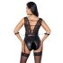 Cottelli Bondage - crni čipkasti body sa okovratnikom - L