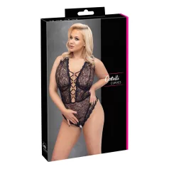   Cottelli Curves Plus Size - providni body s uzorkom (crni) - 90D/XL