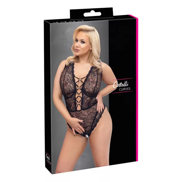 Cottelli Curves Plus Size - providni body s uzorkom (crni) - 90D/XL