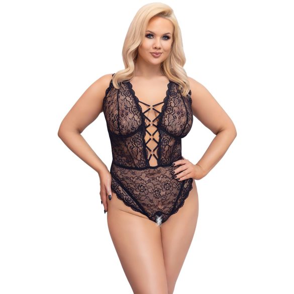 Cottelli Curves Plus Size - providni body s uzorkom (crni) - 90D/XL
