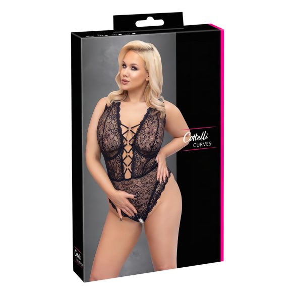 Cottelli Curves Plus Size - providni body s uzorkom (crni) - 95F/2XL
