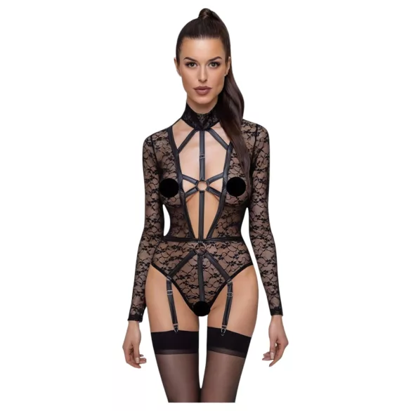 Cottelli - prozirni, crni body sa trakama - M