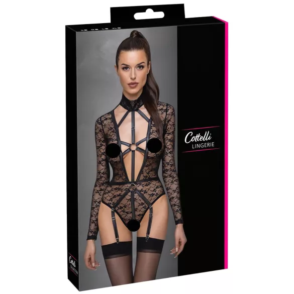 Cottelli - prozirni, crni body sa trakama - M