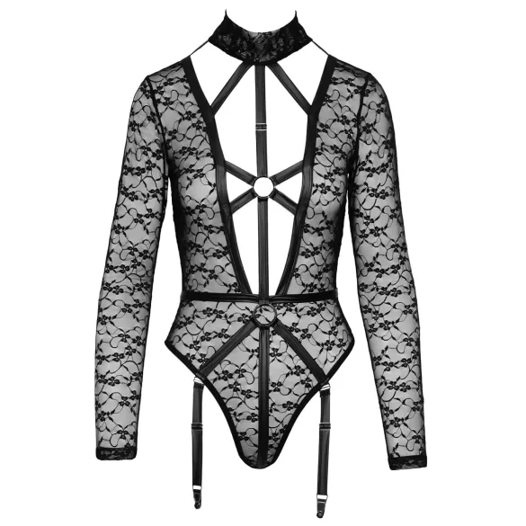 Cottelli - prozirni, crni body sa trakama - M