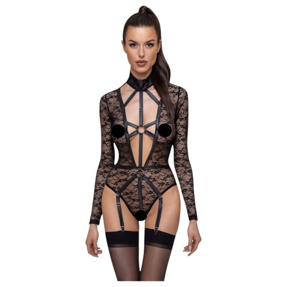 Cottelli - prozirni, crni body sa trakama - L