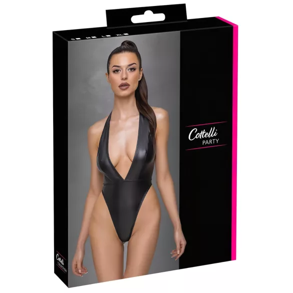 Cottelli Party - sjajni body sa okovratnikom (crna) - L