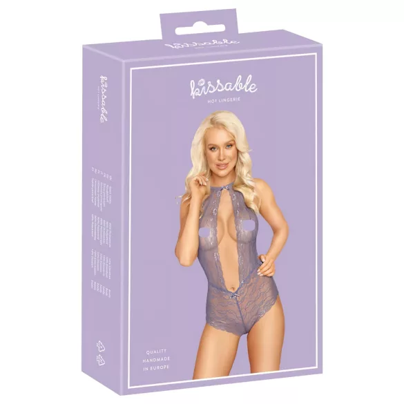 Kissable - graciozno čipkasto telo s okovratnikom (ljubičasto)