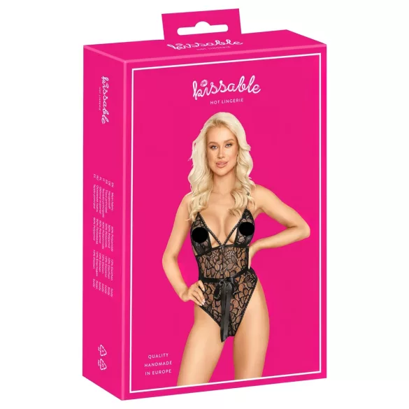 Kissable čipkani bodi (crni) - L/XL