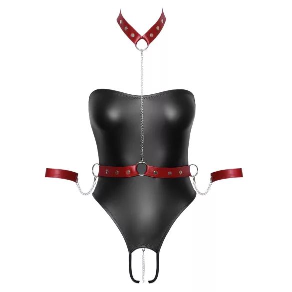 Cottelli Bondage - sjajni bodi i lisice za ruke (crne) - L