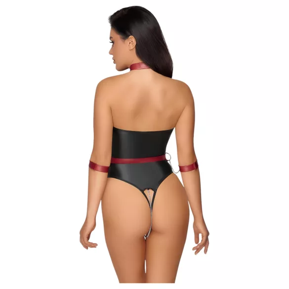 Cottelli Bondage - sjajni bodi i lisice za ruke (crno) - L