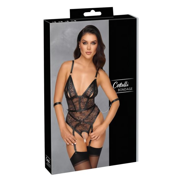 Cottelli Bondage - otvoreni bodi sa lisicama (crni) - M