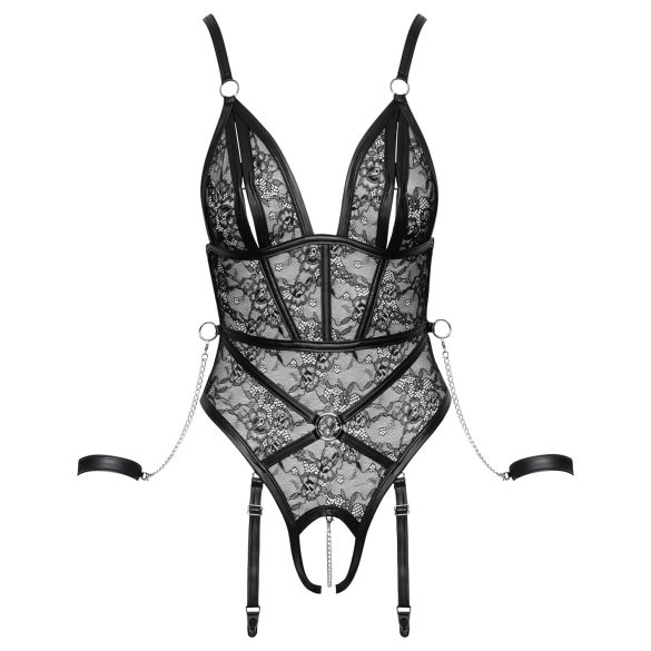 Cottelli Bondage - otvoreni bodi sa lisicama (crni) - M