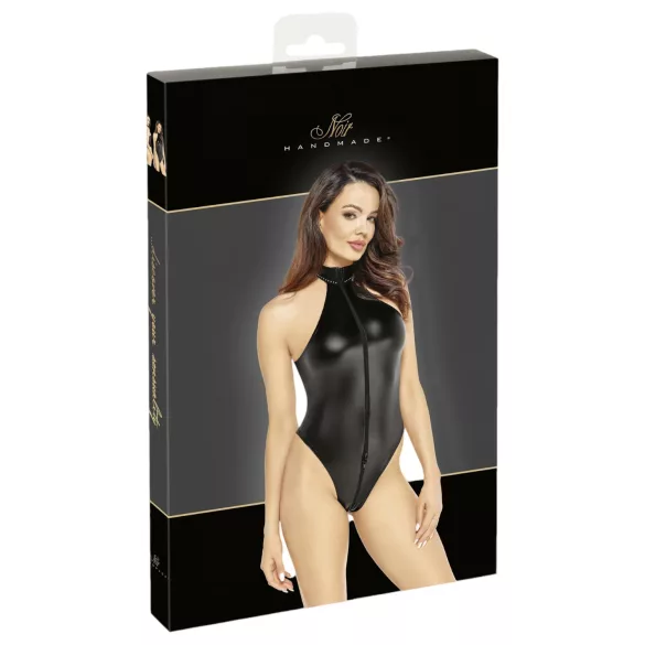 Noir - sjajni body s okovratnikom (crna) - M