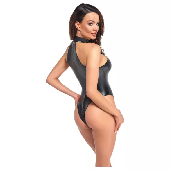 Noir - sjajni body s okovratnikom (crna) - XL